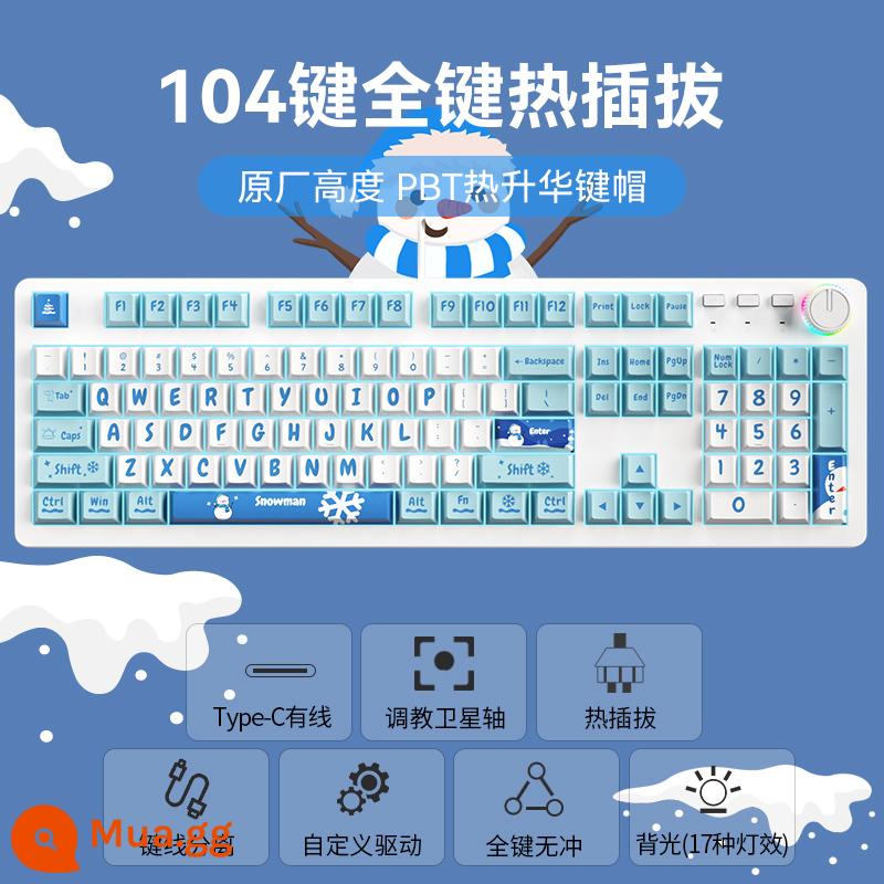 Tùy Chỉnh Núm 104 Phím Văn Phòng Cơ Băng Blu-ray Cắm Trục PBT Thăng Hoa Chủ Đề Khớp Keycap - 852 nền trắng băng ánh sáng xanh bàn phím người tuyết băng