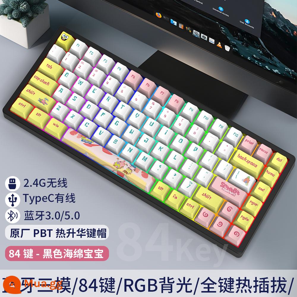 Tùy Chỉnh 3 Chế Độ 84 Phím Không Dây Có Dây Bluetooth RGB Tắt Tiếng Bàn Phím Cơ Có Thể Thay Nóng Bộ Chung Chủ Đề - Bàn phím SpongeBob SquarePants ba chế độ đáy đen C84