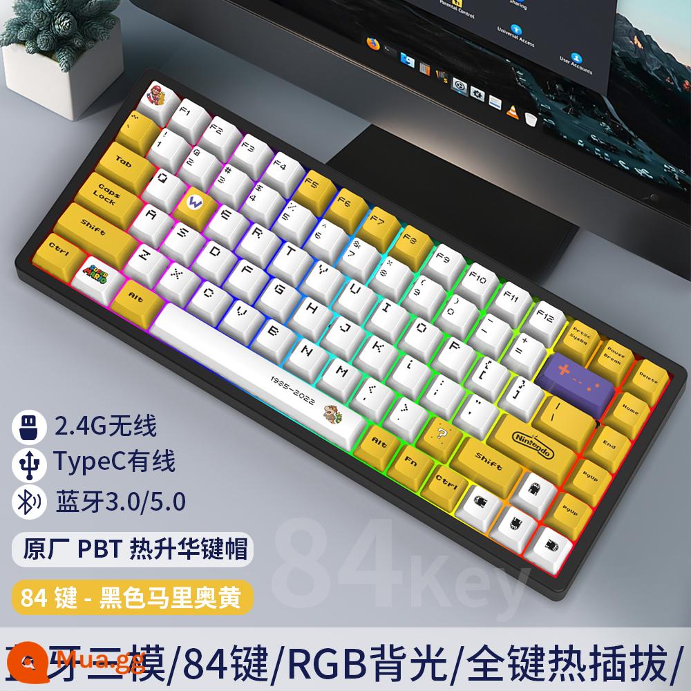 Tùy Chỉnh 3 Chế Độ 84 Phím Không Dây Có Dây Bluetooth RGB Tắt Tiếng Bàn Phím Cơ Có Thể Thay Nóng Bộ Chung Chủ Đề - Bàn phím Mario ba chế độ nền đen C84 màu vàng