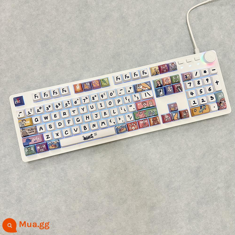 Tùy Chỉnh Núm 104 Phím Văn Phòng Cơ Băng Blu-ray Cắm Trục PBT Thăng Hoa Chủ Đề Khớp Keycap - 852 bàn phím nhân vật sóng xanh băng nền trắng