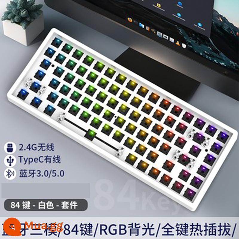 Tùy Chỉnh 3 Chế Độ 84 Phím Không Dây Có Dây Bluetooth RGB Tắt Tiếng Bàn Phím Cơ Có Thể Thay Nóng Bộ Chung Chủ Đề - C84 nền trắng 3 khuôn + trục