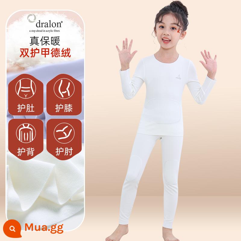 Quần áo bé trai mùa thu vệ sinh quần Bộ cotton nguyên chất de nhung sưởi ấm quần áo trẻ em bé gái Bộ quần áo thu đông cotton Plus bộ đồ ngủ nhung - [Nhung Đức nhập khẩu + Giáp đôi] Bình giữ nhiệt và Trắng ấm-Ánh sáng (Nữ)