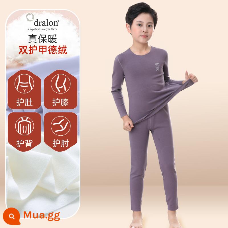 Quần áo bé trai mùa thu vệ sinh quần Bộ cotton nguyên chất de nhung sưởi ấm quần áo trẻ em bé gái Bộ quần áo thu đông cotton Plus bộ đồ ngủ nhung - [Nhung Đức + giáp đôi] Giữ nhiệt và giữ nhiệt - xám và đen (nam)