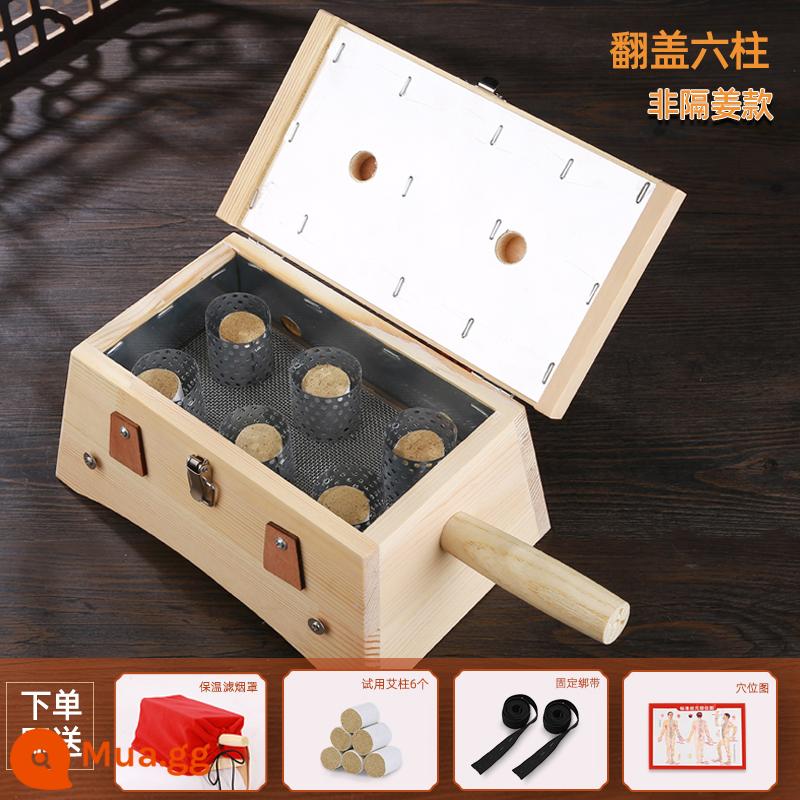 Hộp Moxibustion bằng gỗ chắc chắn 6 lỗ di động Moxib phỏng dụng cụ bình hộ gia đình thiết bị mới bằng gỗ ấm moxib phỏng toàn thân hộp moxibustion - ⑰Mẫu nắp lật sáu trụ [không có vách ngăn] ★ Tặng kèm bìa vải