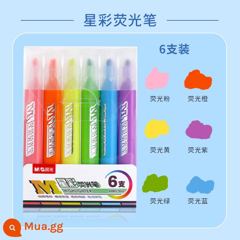 Bút huỳnh quang Chenguang Thanh vuông Đầu mềm Bút đánh dấu màu muối biển nắng Bút đánh dấu màu huỳnh quang Đầu mềm nhiều màu Đánh dấu điểm và đường Đầu bút đôi Làm khô nhanh Công suất lớn Loại đẩy Ghi chú Đặc biệt - Bộ 6 màu (hồng cam vàng tím xanh xanh)