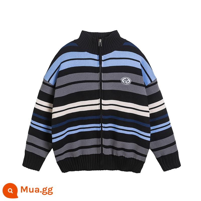 Áo len cardigan cổ đứng sọc FORNINES dành cho nam và nữ áo len dáng rộng thương hiệu thời trang dành cho cặp đôi mặc áo khoác lười mùa thu đông - đen