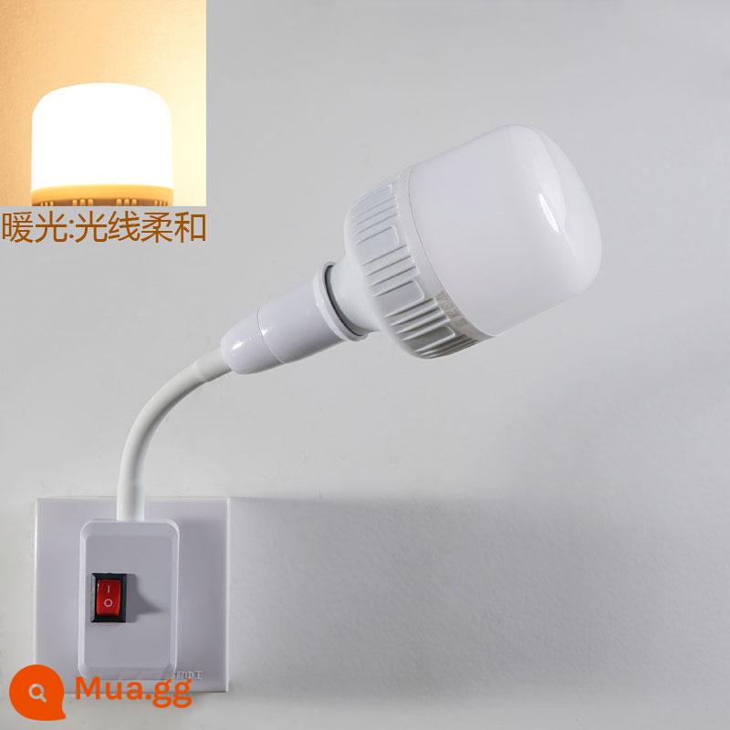 Đèn LED hộ gia đình ổ cắm đèn đơn giản Đui đèn vít E27 có công tắc cắm siêu sáng bóng đèn tiết kiệm năng lượng đèn tường phòng ngủ - Ổ cắm ba lỗ + bóng đèn vàng ấm 20W