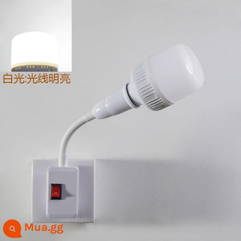 Đèn LED hộ gia đình ổ cắm đèn đơn giản Đui đèn vít E27 có công tắc cắm siêu sáng bóng đèn tiết kiệm năng lượng đèn tường phòng ngủ - Ổ cắm ba lỗ + bóng đèn trắng 15W