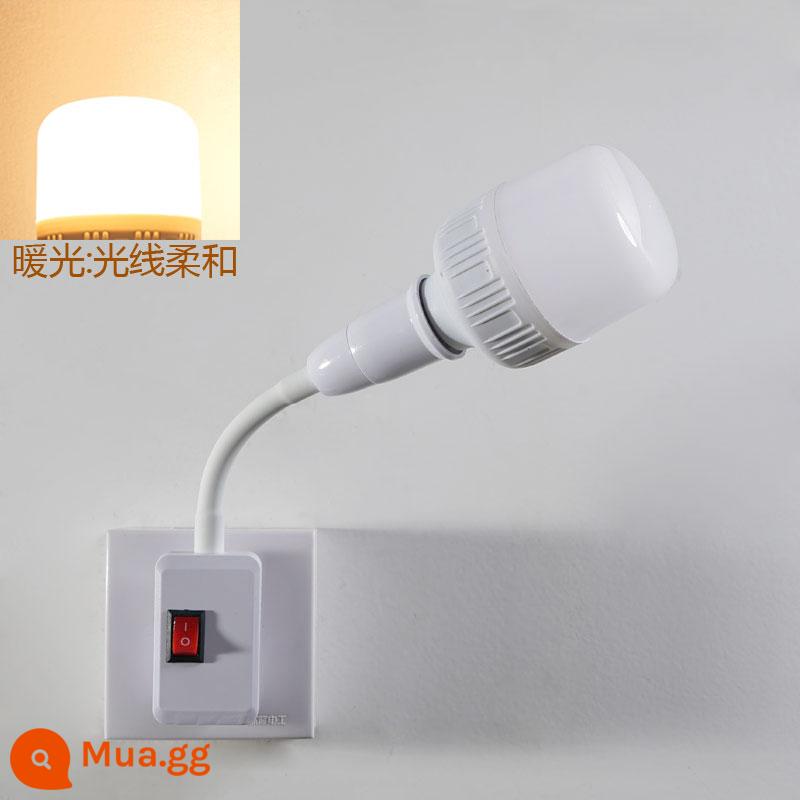 Đèn LED hộ gia đình ổ cắm đèn đơn giản Đui đèn vít E27 có công tắc cắm siêu sáng bóng đèn tiết kiệm năng lượng đèn tường phòng ngủ - Ổ cắm ba lỗ + bóng đèn vàng ấm 15W