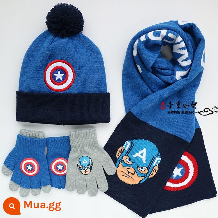 Trẻ em Captain America Hat Scarf Găng tay Boys Mùa thu và mùa đông Iron Man Ultraman Three -mẩu mũ kim - Mũ Captain America + khăn quàng cổ + găng tay đôi T3-MD-2G