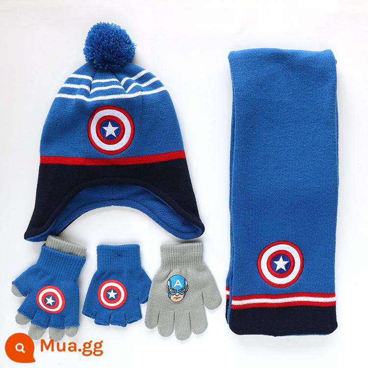 Trẻ em Captain America Hat Scarf Găng tay Boys Mùa thu và mùa đông Iron Man Ultraman Three -mẩu mũ kim - Mũ nhung Captain America + khăn choàng lông nhung + đôi găng tay H3-MD