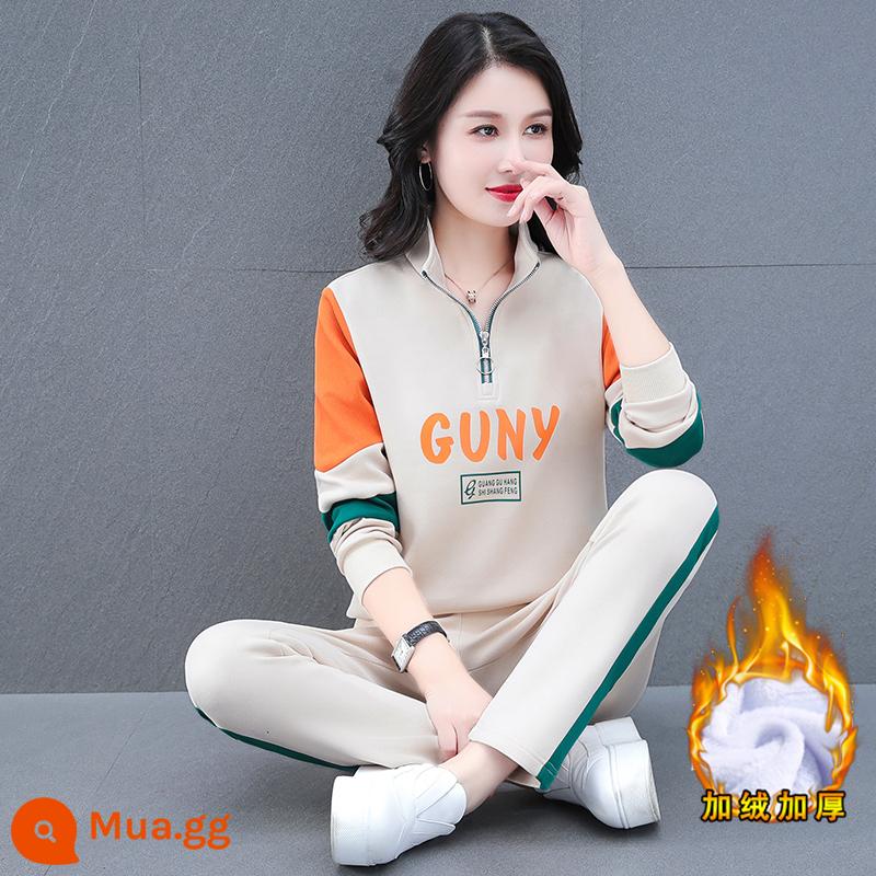 Bộ quần áo thể thao cotton nguyên chất chim gõ kiến mùa xuân và mùa thu 2022 mẹ mới áo len ba mảnh giản dị cho người trung niên và người già - THF9929 mơ cộng nhung