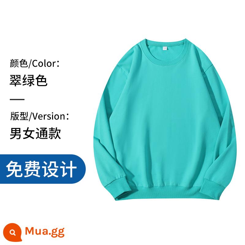 Áo thun cotton nguyên chất in logo theo yêu cầu, quần áo đi làm mùa thu đông nhung, đồng phục lớp dài tay cổ tròn, in theo yêu cầu - xanh ngọc lục bảo