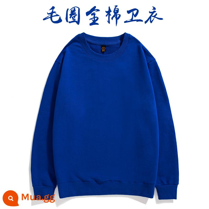 Áo thun cotton nguyên chất in logo theo yêu cầu, quần áo đi làm mùa thu đông nhung, đồng phục lớp dài tay cổ tròn, in theo yêu cầu - ngọc bích