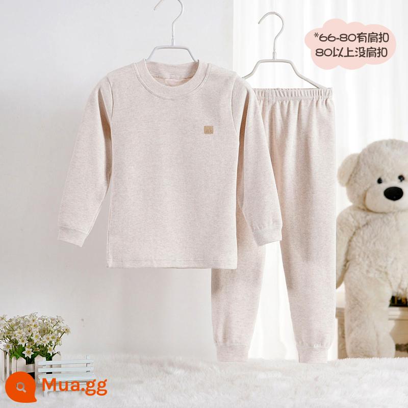 Bộ quần áo mùa thu và quần vệ sinh cotton nguyên chất cho bé trai và bé gái, bộ đồ lót cotton ấm áp màu nhung mềm mại cho bé mùa thu đông - Beaver nhung màu be 290g trọng lượng cao