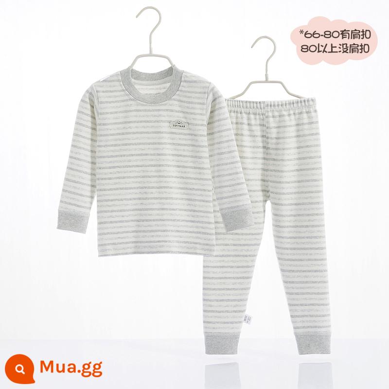 Bộ quần áo mùa thu và quần vệ sinh cotton nguyên chất cho bé trai và bé gái, bộ đồ lót cotton ấm áp màu nhung mềm mại cho bé mùa thu đông - 7652 sọc xám nặng 260g