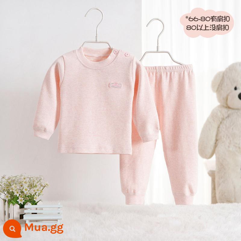 Bộ quần áo mùa thu và quần vệ sinh cotton nguyên chất cho bé trai và bé gái, bộ đồ lót cotton ấm áp màu nhung mềm mại cho bé mùa thu đông - Màu hồng cổ điển nặng 260g