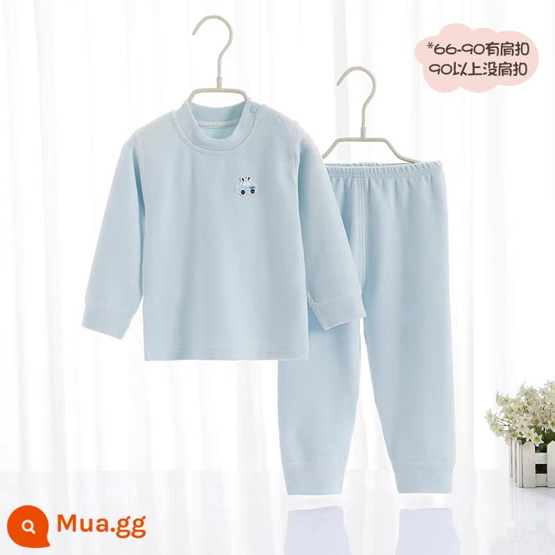 Bộ quần áo mùa thu và quần vệ sinh cotton nguyên chất cho bé trai và bé gái, bộ đồ lót cotton ấm áp màu nhung mềm mại cho bé mùa thu đông - 1015 màu xanh 290g trọng lượng cao