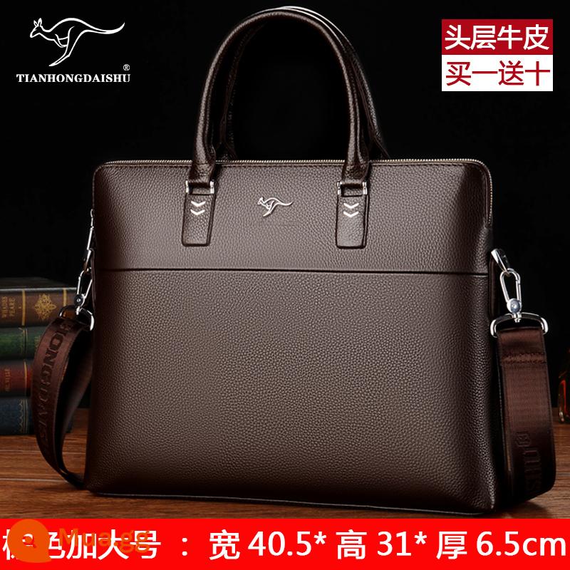 Shuaitong kangaroo túi nam túi xách cặp da nam công sở đơn giản lớp trên cùng túi đeo vai da bò satchel - Lớp da bò XL đầu tiên màu nâu (mua một tặng mười)