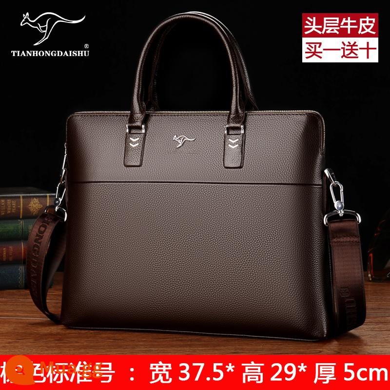 Shuaitong kangaroo túi nam túi xách cặp da nam công sở đơn giản lớp trên cùng túi đeo vai da bò satchel - Da bò lớp 1 chuẩn size nâu (mua một tặng mười)