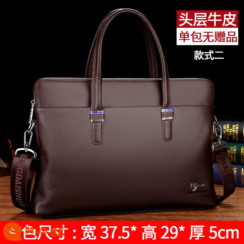 Shuaitong kangaroo túi nam túi xách cặp da nam công sở đơn giản lớp trên cùng túi đeo vai da bò satchel - Kiểu 2 size tiêu chuẩn màu nâu (không kèm quà)