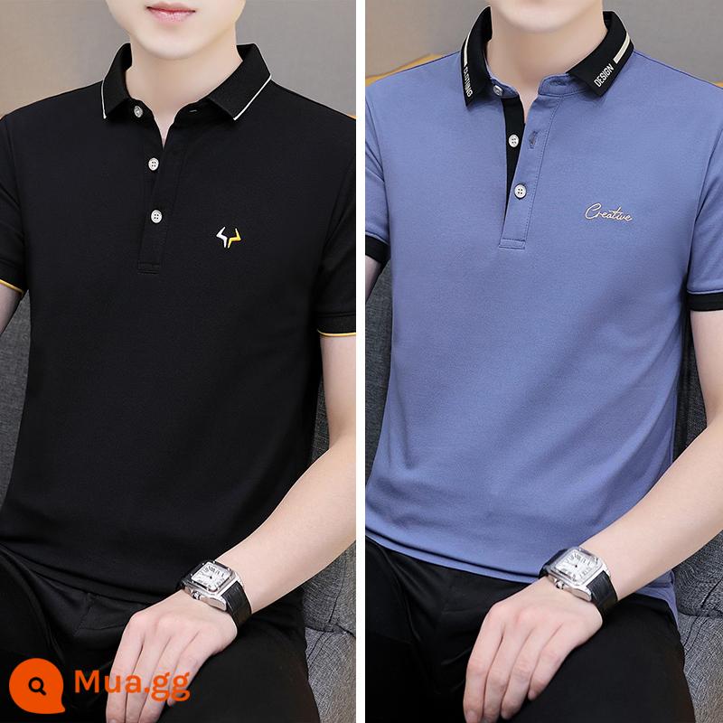 Lụa băng Ralph Lauren polo có cổ áo thun nam ngắn tay xu hướng mùa hè ve áo cổ sơ mi Áo sơ mi POLO nửa tay quần áo hàng đầu - Nhóm 05-QY681 đen + QY683 xanh đậm