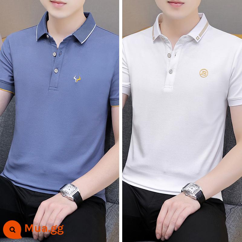 Lụa băng Ralph Lauren polo có cổ áo thun nam ngắn tay xu hướng mùa hè ve áo cổ sơ mi Áo sơ mi POLO nửa tay quần áo hàng đầu - 14 bộ-QY681 xanh đậm + QY682 trắng