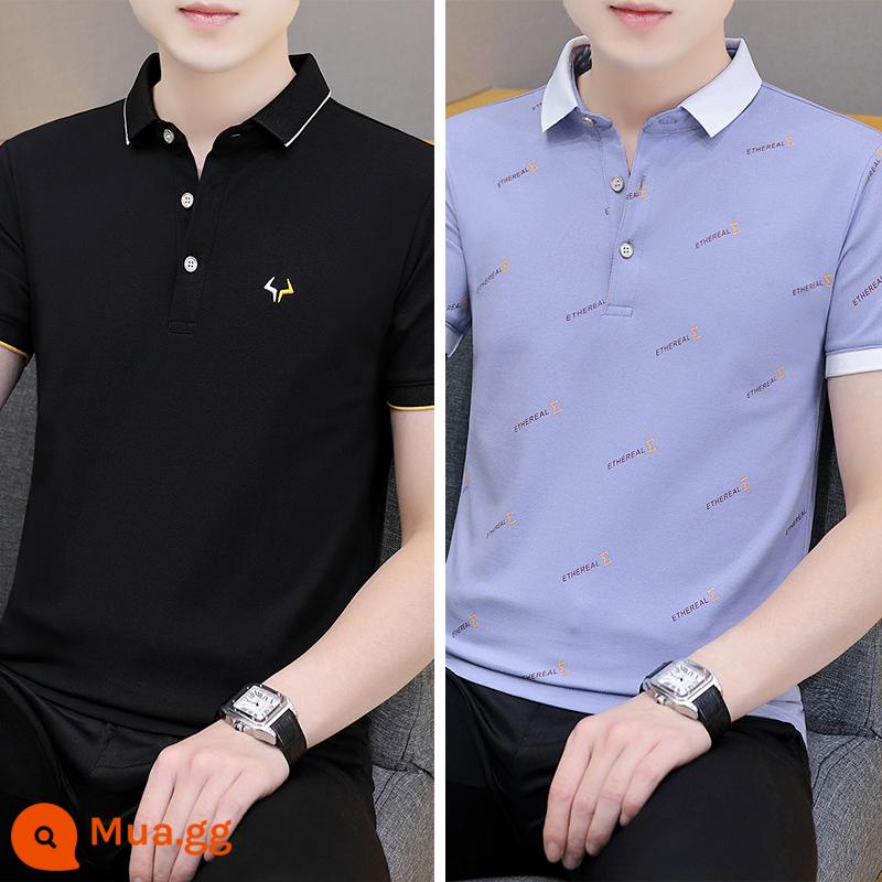 Lụa băng Ralph Lauren polo có cổ áo thun nam ngắn tay xu hướng mùa hè ve áo cổ sơ mi Áo sơ mi POLO nửa tay quần áo hàng đầu - Nhóm 02-QY681 đen + QY679 xanh nhạt