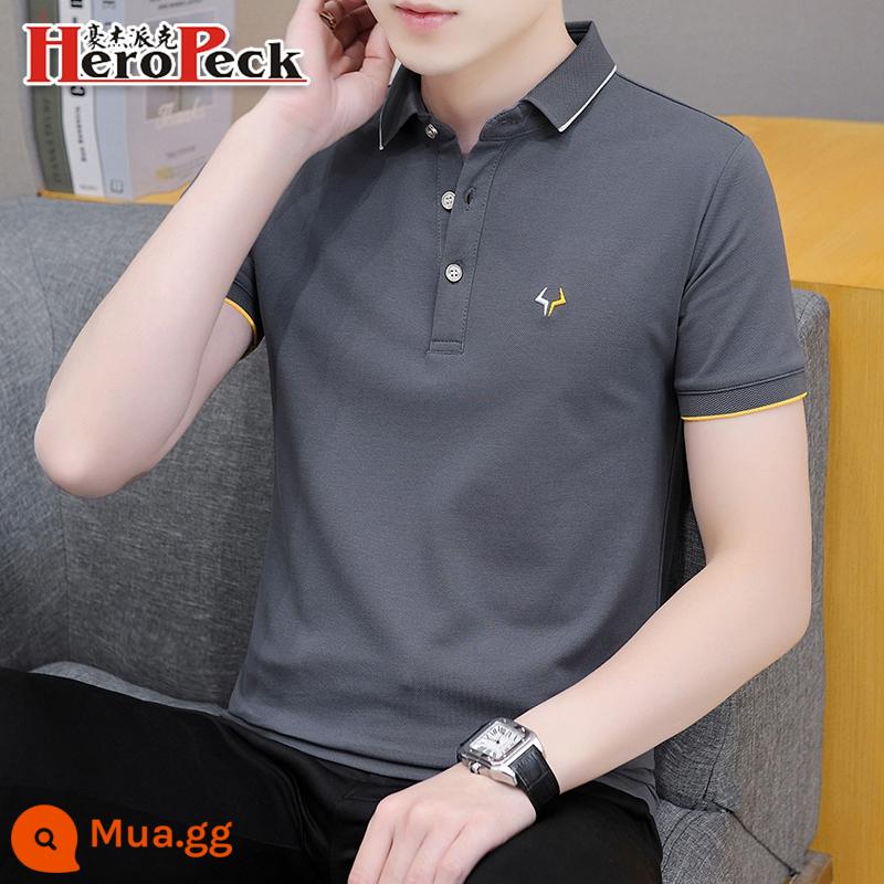 Lụa băng Ralph Lauren polo có cổ áo thun nam ngắn tay xu hướng mùa hè ve áo cổ sơ mi Áo sơ mi POLO nửa tay quần áo hàng đầu - QY681 màu xám đậm