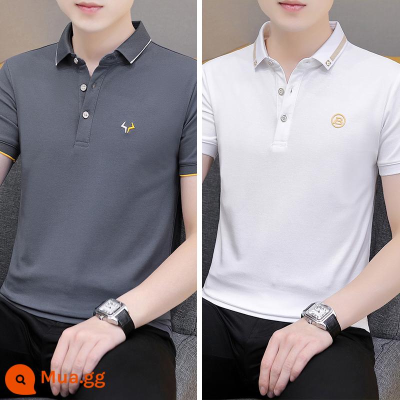 Lụa băng Ralph Lauren polo có cổ áo thun nam ngắn tay xu hướng mùa hè ve áo cổ sơ mi Áo sơ mi POLO nửa tay quần áo hàng đầu - Nhóm 09-QY681 tro + QY682 trắng