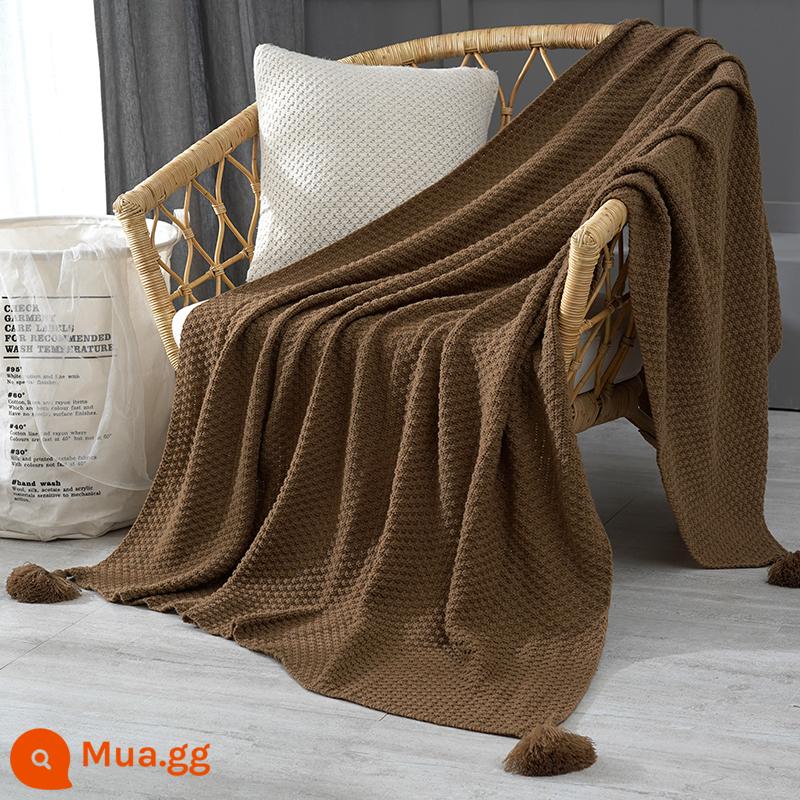 Ins Ghế Sofa Phong Cách Bắc Âu Chăn Ngủ Trưa Văn Phòng Chăn Tua Rua Đan Bóng Sợi Thường Điều Hòa Không Khí Chăn Nhỏ - Màu nâu