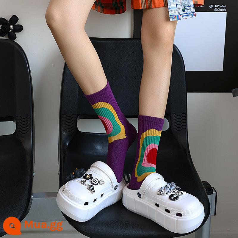 2 Double -out Rainbow Ins Fendy Personality Skateriper Style Phong cách thể thao - 2 cặp - nền tím cầu vồng