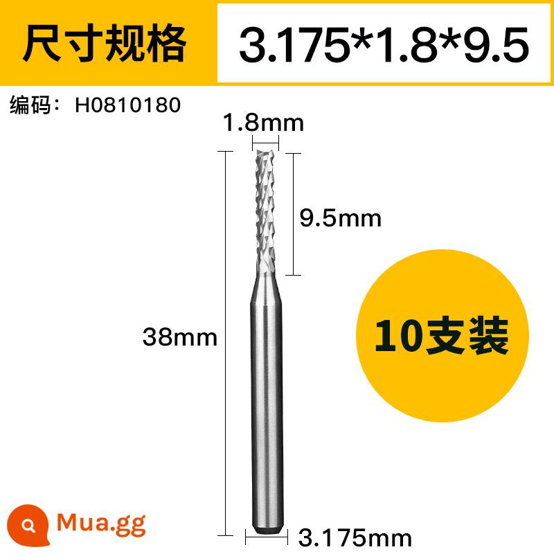 Huhao 3.175 chất liệu nhập khẩu thép vonfram máy khắc dao PCB dao phay chiêng dao bảng mạch mở da thô dao phay ngô - 1.8MM (gói 10 cái)