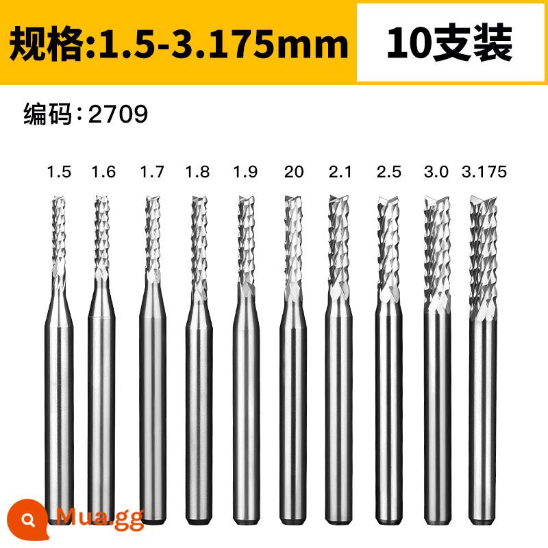 Huhao 3.175 chất liệu nhập khẩu thép vonfram máy khắc dao PCB dao phay chiêng dao bảng mạch mở da thô dao phay ngô - 1.5-3.175 (bộ 10 cái)