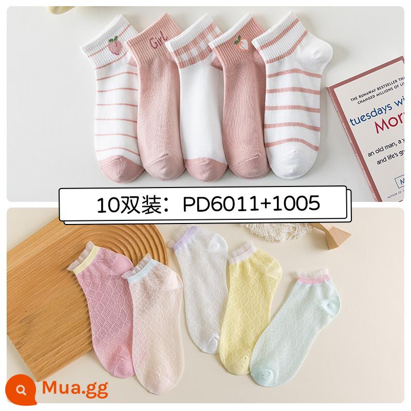 Tất, tất nữ, xuân hè, cotton nguyên chất, khử mùi, tất ống giữa nữ, xuân hè, tất cotton ngắn, tất vô hình bé gái, mùa hè - 10 đôi: 2011+1005