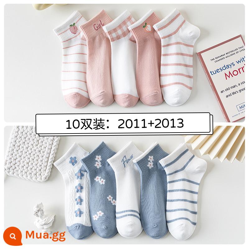 Tất, tất nữ, xuân hè, cotton nguyên chất, khử mùi, tất ống giữa nữ, xuân hè, tất cotton ngắn, tất vô hình bé gái, mùa hè - 10 đôi: 2011+2013