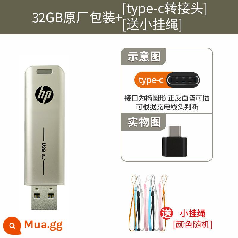 Ổ Đĩa Flash HP 128G Dung Lượng Lớn USB3.2 Tốc Độ Cao 64G Khắc Đèn LED Cổng USB Điện Thoại Di Động Xe Máy Tính Đa Năng x796w - Bao bì gốc 32G tốc độ cao USB3.2 + bộ chuyển đổi type-c