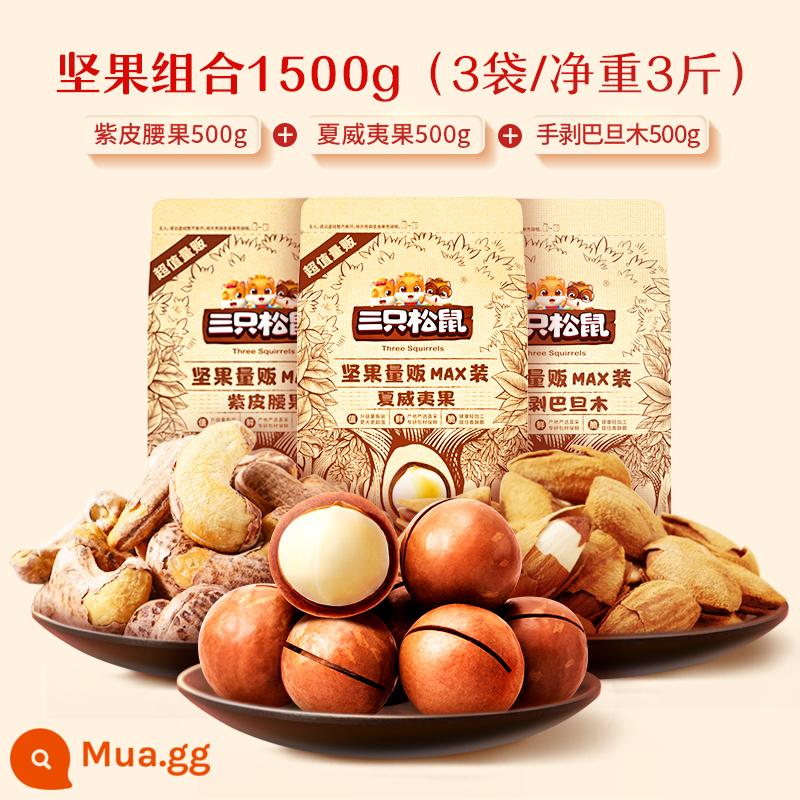 [Ba Con Sóc_Packed Nut Combo 1500g] Hạt Điều Hạt Dẻ Hạt Thông Hạt Macadamia - [Hạt Macadamia + Hạnh Nhân bóc vỏ + Hạt Điều Tím] tổng cộng 3 túi/3 pound