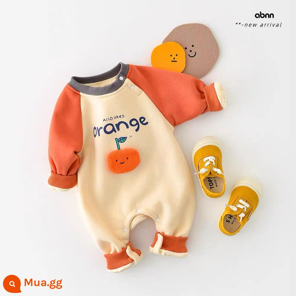 Trẻ Sơ Sinh Một Bộ Quần Áo 0-6 Tháng Xuân Thu Mỏng Siêu Dễ Thương Plus Nhung Quần Áo Bé rompers - Jumpsuit nhung màu cam màu cam