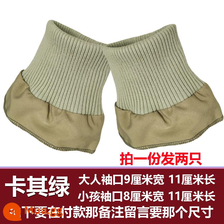 Đồng Màu Đàn Hồi Dày Dặn Sợi Cotton Nguyên Chất Xuống Áo Khoác Còng Ấm Chống Bẩn Tay Áo Dày Chống Gió Thun Sườn - Một đôi còng kaki màu xanh dành cho người lớn.