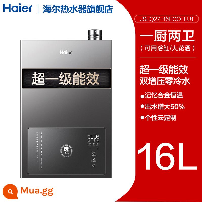 Máy nước nóng khí Haier gas gia đình điện 16 lít ECO chất chống đông thông minh nhiệt độ không đổi nước lạnh hiệu quả năng lượng cấp một - Màu xám Titan