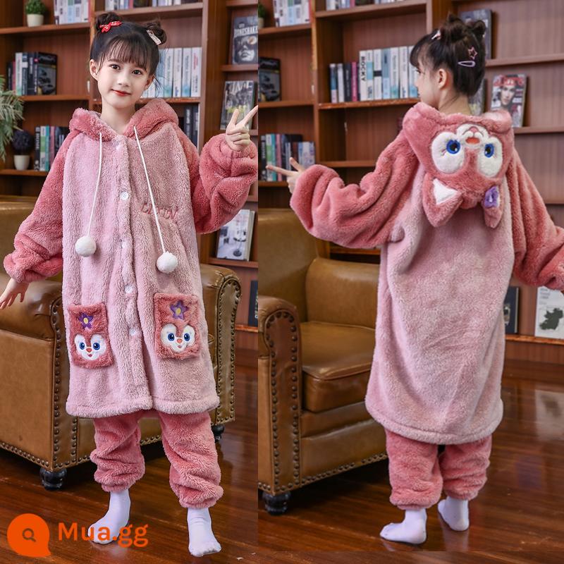 Váy ngủ bé gái mùa đông flannel ngôi sao sương cha mẹ-con áo choàng tắm dày Plus nhung cho bé nhà trẻ em bộ quần áo - 8813 Áo choàng + quần Linna