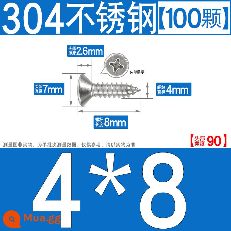 Thép không gỉ 304 vít tự tháo chéo vít đầu chìm vít gỗ mở rộng vít đầu phẳng 1M2M3M4M5M6 - M4*8[100 chiếc]