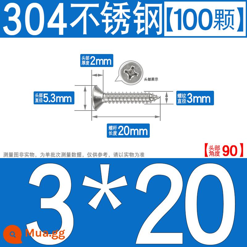 Thép không gỉ 304 vít tự tháo chéo vít đầu chìm vít gỗ mở rộng vít đầu phẳng 1M2M3M4M5M6 - M3*20[100 chiếc]