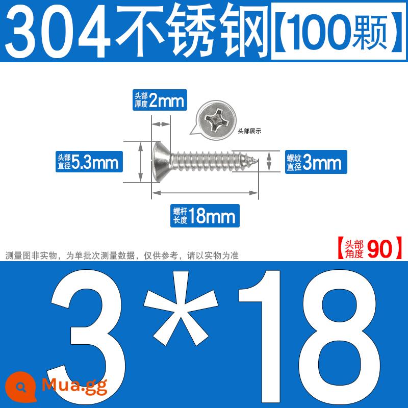 Thép không gỉ 304 vít tự tháo chéo vít đầu chìm vít gỗ mở rộng vít đầu phẳng 1M2M3M4M5M6 - M3*18[100 chiếc]