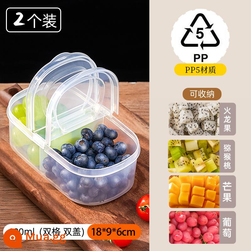 Hộp Trái Cây Di Động Trẻ Em Học Sinh Tiểu Học Takeaway Hộp Cơm Trưa Hộp Cơm Tủ Lạnh Đặc Biệt Cấp Thực Phẩm Hộp Bảo Quản Lớn - 600ml (ngăn đôi, nắp đôi) 2 cái