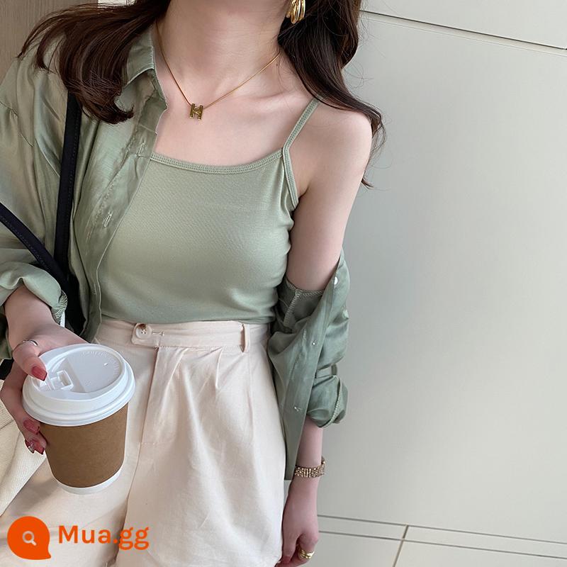 Yếm Nữ Mùa Hè Áo Khoác Ngoài Modal Cotton Trắng Bên Trong Chống Trơn Trượt Pháp Sang Trọng Màu Trơn Đáy Top - Kiểu treo màu xanh xám