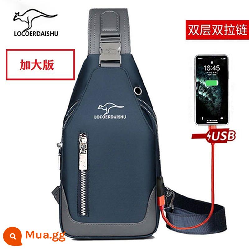 [Luke Kangaroo] Túi đeo ngực chống thấm nước chống mài mòn túi nam túi Messenger nam túi đeo vai ba lô nhỏ túi đeo ngực thông thường - Màu xanh [dây kéo lớn hai lớp]