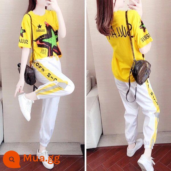 Dáng rộng thường ngày phù hợp với phụ nữ mùa hè 2022 phiên bản Hàn Quốc mới slim cotton phong cách nước ngoài 2 mảnh mỏng phù hợp với thể thao - bộ 168-812