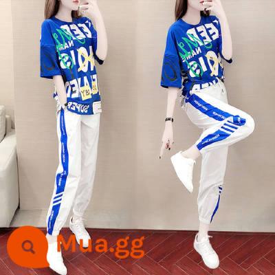 Dáng rộng thường ngày phù hợp với phụ nữ mùa hè 2022 phiên bản Hàn Quốc mới slim cotton phong cách nước ngoài 2 mảnh mỏng phù hợp với thể thao - 168-680 áo + quần = bộ đồ